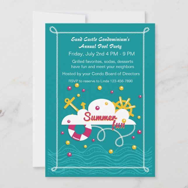 Summer Fun Pool Party Invitation (Front)