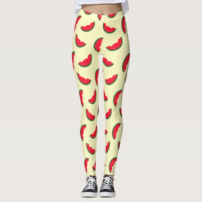 Summer Fun Red Watermelon Yellow Pattern Leggings (Front)