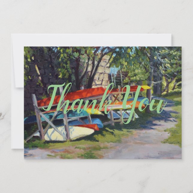 Summer Fun Red Yellow Blue Kayaks Rockport Maine Thank You Card (Front)