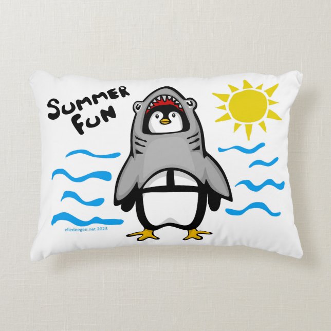 Summer Fun Shark Penguin Decorative Cushion (Front)