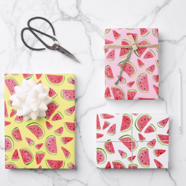 Summer Fun Watercolor Watermelon Colourful Gift Wrapping Paper Sheet (Front)