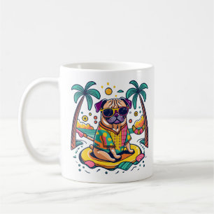 Summer Fun with Cute Pug Dog in Pool Coffee Mug