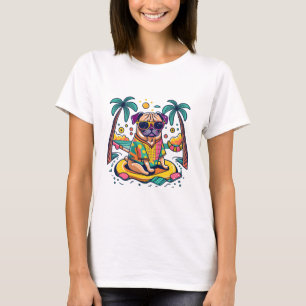 Summer Fun with Cute Pug Dog in Pool T-Shirt