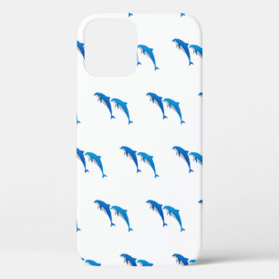 SUMMER, FUNNY GRAY AND BLUE DOLPHINS iPhone 12 CASE