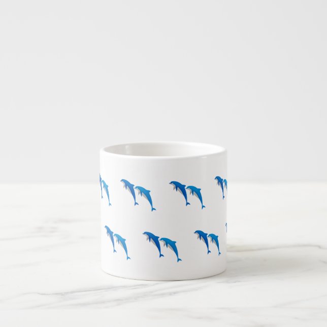 SUMMER, FUNNY GRAY AND BLUE DOLPHINS ESPRESSO CUP (Front)