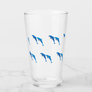 SUMMER, FUNNY GRAY AND BLUE DOLPHINS GLASS