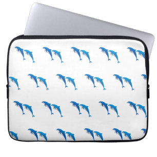 SUMMER, FUNNY GRAY AND BLUE DOLPHINS LAPTOP SLEEVE