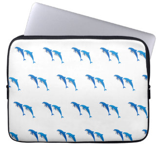 SUMMER, FUNNY GRAY AND BLUE DOLPHINS LAPTOP SLEEVE