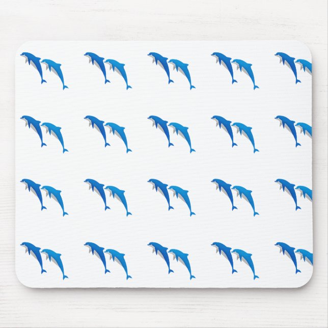 SUMMER, FUNNY GRAY AND BLUE DOLPHINS MOUSE PAD (Front)