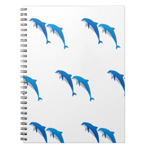 SUMMER, FUNNY GRAY AND BLUE DOLPHINS NOTEBOOK