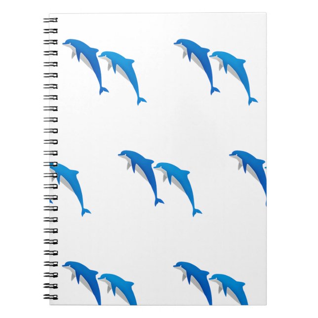 SUMMER, FUNNY GRAY AND BLUE DOLPHINS NOTEBOOK (Front)