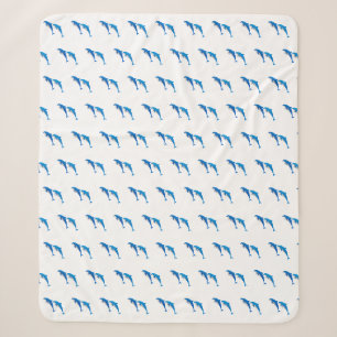 SUMMER, FUNNY GRAY AND BLUE DOLPHINS SHERPA BLANKET
