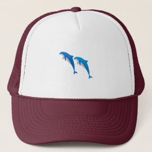 SUMMER, FUNNY GRAY AND BLUE DOLPHINS TRUCKER HAT