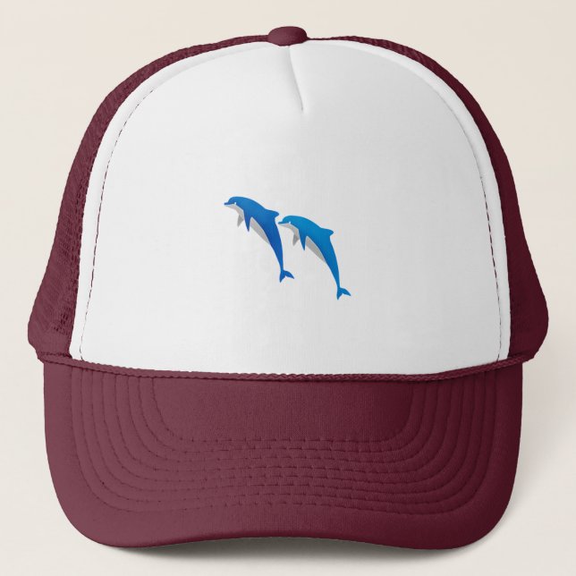 SUMMER, FUNNY GRAY AND BLUE DOLPHINS TRUCKER HAT (Front)