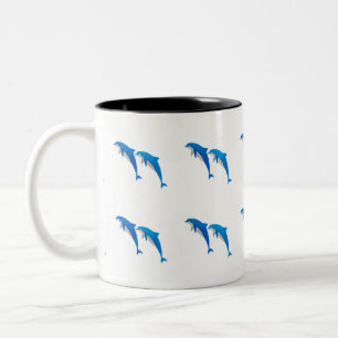 SUMMER, FUNNY GRAY AND BLUE DOLPHINS Two-Tone COFFEE MUG