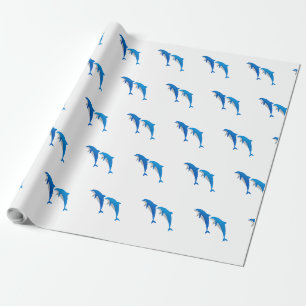 SUMMER, FUNNY GRAY AND BLUE DOLPHINS WRAPPING PAPER