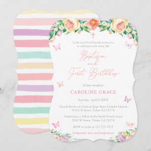 Summer Garden 1st Birthday Baptism Party for Girl Invitation