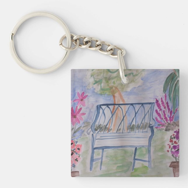 Summer Garden Bench  Acrylic Key Ring (Front)