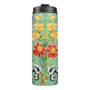 Summer garden blooming watercolor flowers seamless thermal tumbler