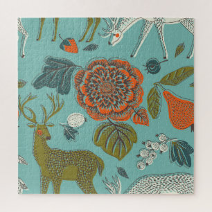 Summer Garden Deer Seamless Illustration. Jigsaw Puzzle