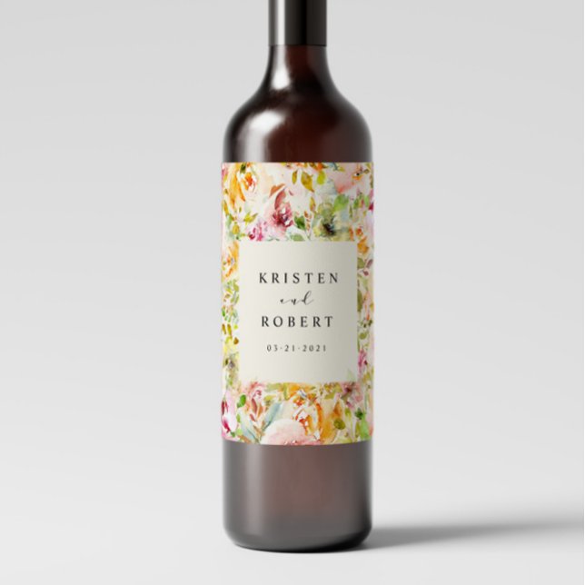 Summer Garden Floral Elegant Wedding Wine Label (Creator Uploaded)