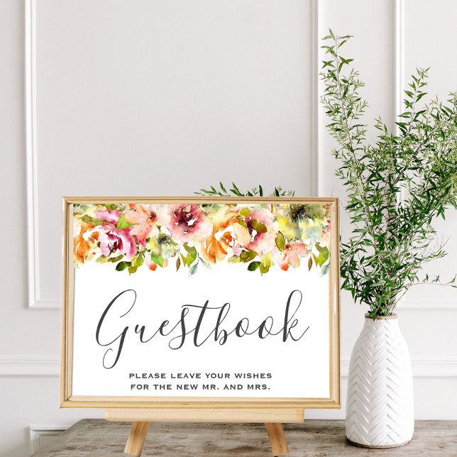 Summer Garden Floral Guestbook Wedding Poster (Summer Garden Floral Guestbook Sign Wedding Poster)