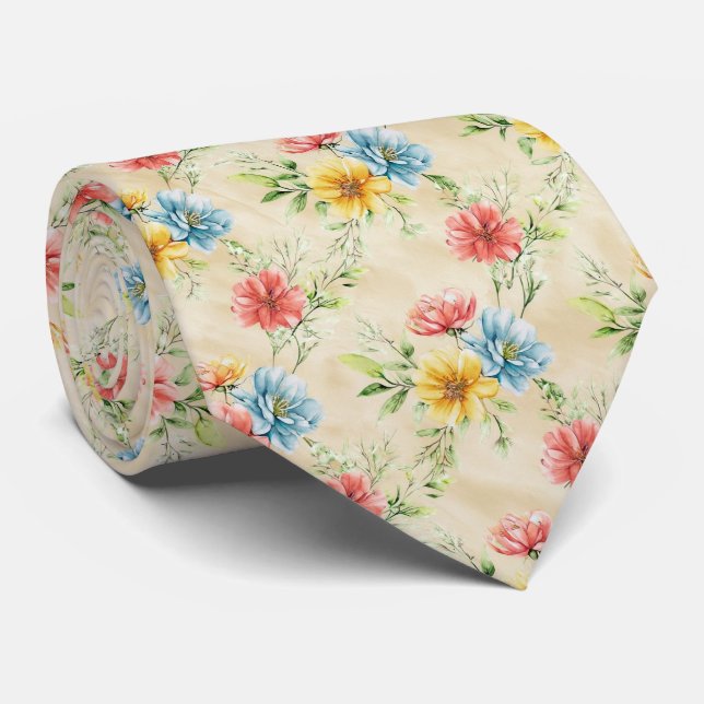 Summer Garden Floral Pattern Tie (Rolled)