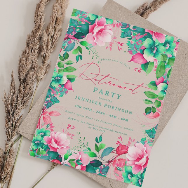 Summer Garden Floral Retirement Party Champagne Invitation (Summer Garden Floral Retirement Party Champagne Invitation)