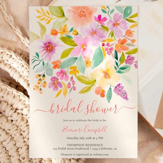 Summer garden floral watercolor bridal shower invitation (Creator Uploaded)