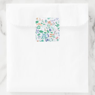 Summer Garden Flowers Leaves Botanical Blooms Square Sticker