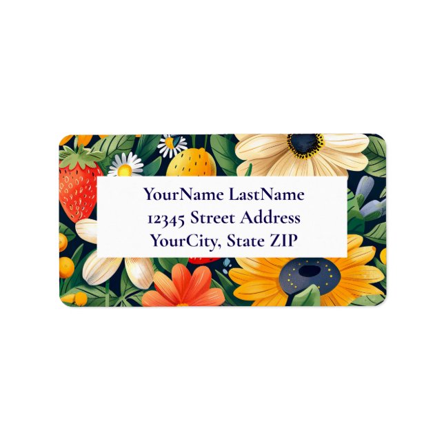 Summer Garden Flowers Strawberry Pattern Label (Front)