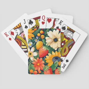 Summer Garden Flowers Strawberry Pattern Playing Cards