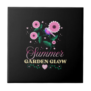 Summer Garden Glow Bird Floral Botanical Cottageco Ceramic Tile