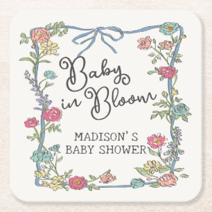 Summer Garden Party Bright Floral Baby Shower Square Paper Coaster