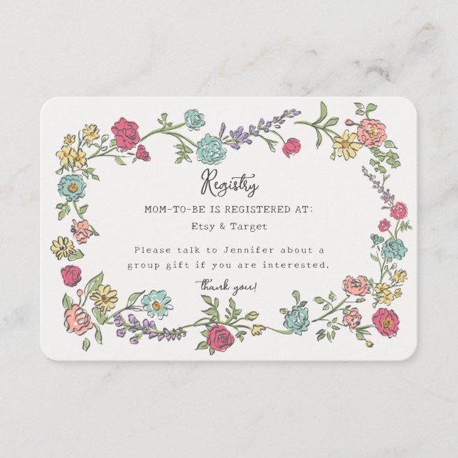 Summer Garden Party Floral Baby Registry Insert (Front)