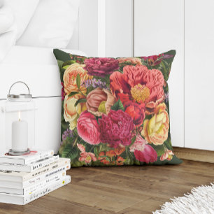 Summer garden red yellow pink and green flowers cushion