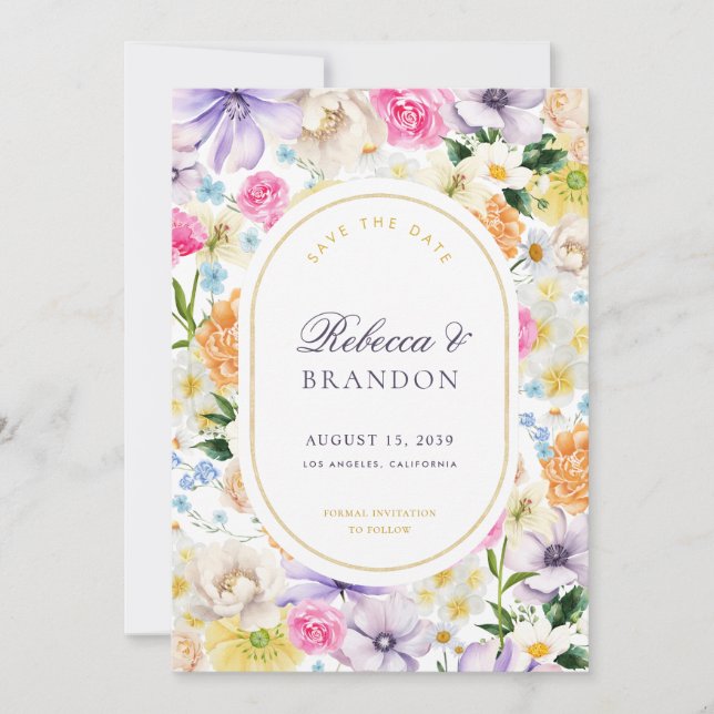 Summer Garden Tea Party Floral & Photo Wedding Save The Date (Front)