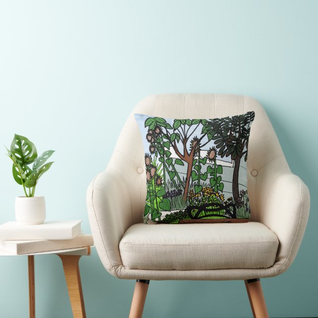 Summer Garden Throw Pillow (with Sunflowers) (Chair)