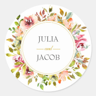 Summer Garden Watercolor Floral Wedding Classic Ro Round Sticker