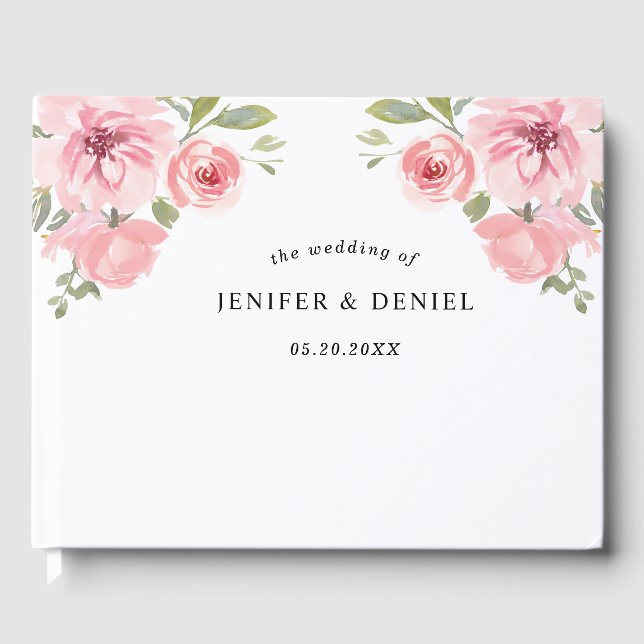 Summer Garden Watercolor Floral Wedding Guest Book (Front)