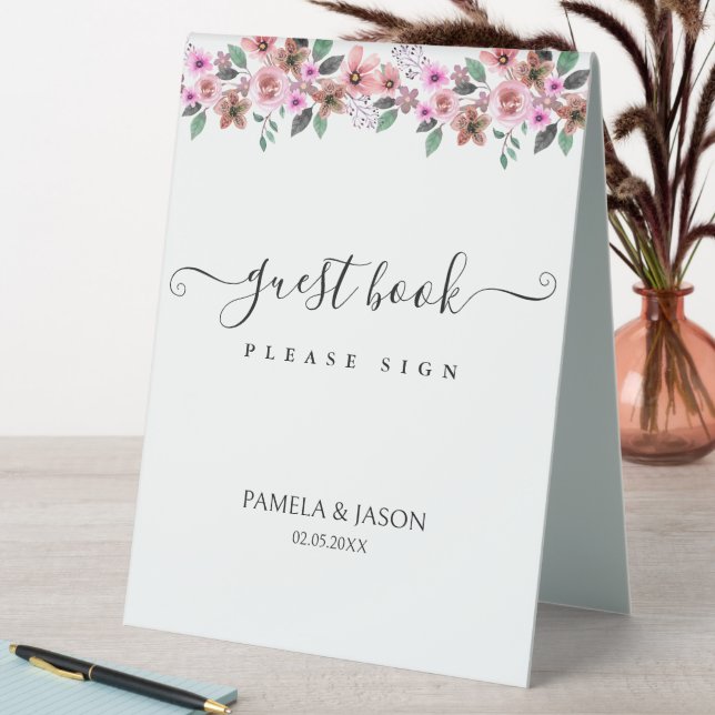 Summer Garden Watercolor Floral Wedding guestbook  (In SItu (Table))