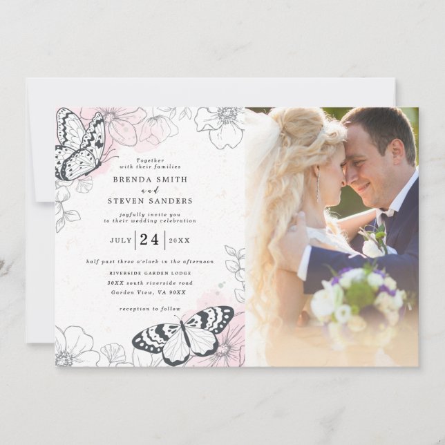 Summer Garden Watercolor Floral Wedding Invitation (Front)