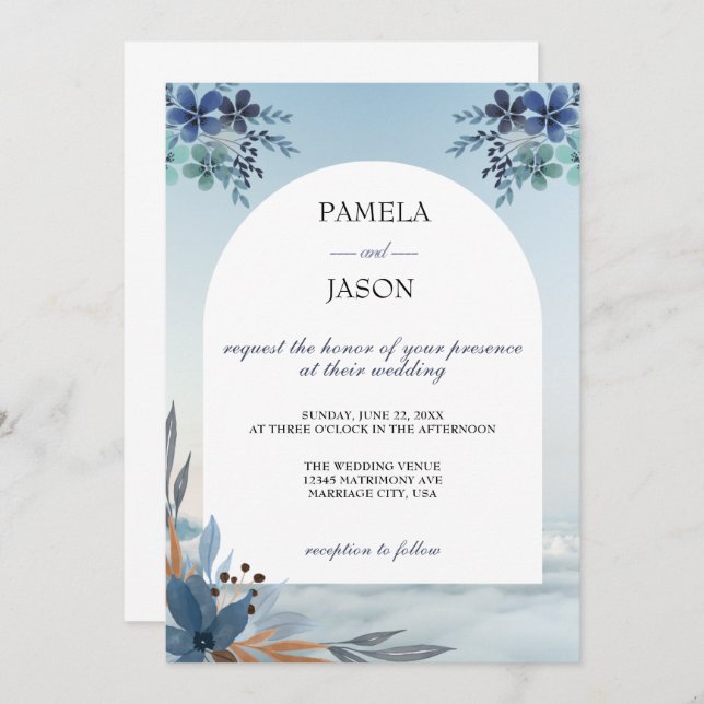Summer Garden Watercolor Floral wedding Invitation (Front/Back)