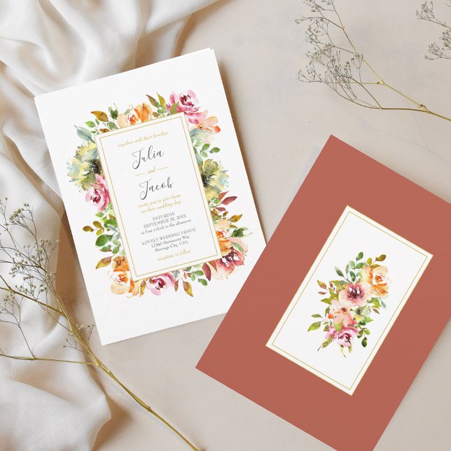 Summer Garden Watercolor Floral Wedding Invitation (Summer Garden Watercolor Floral Wedding Invitation)