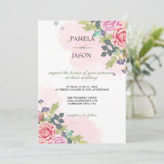 Summer Garden Watercolor Floral wedding Invitation