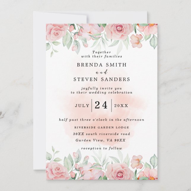 Summer Garden Watercolor Floral Wedding Invitation (Front)