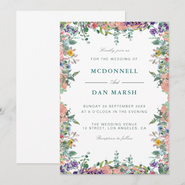 Summer Garden Watercolor Floral Wedding Invitation (Front/Back)