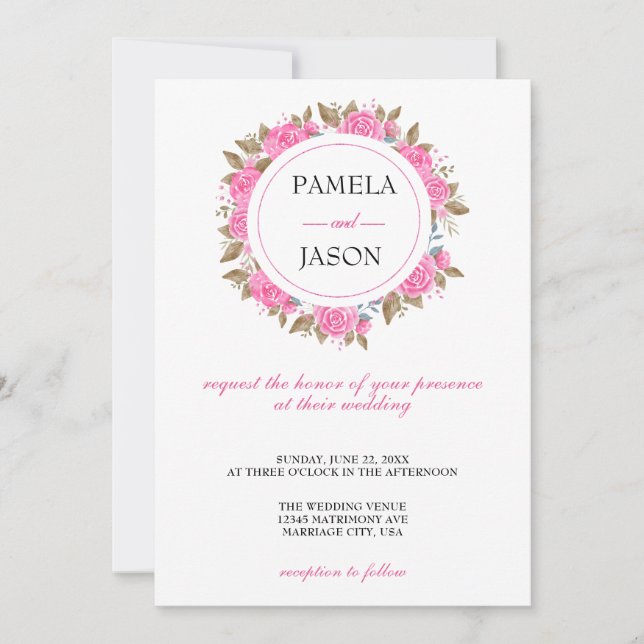 Summer Garden Watercolor Floral wedding Invitation (Front)