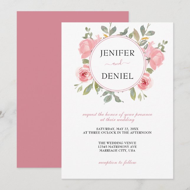 Summer Garden Watercolor Floral Wedding Invitation (Front/Back)