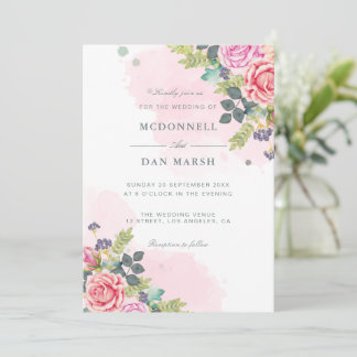 Summer Garden Watercolor Floral Wedding Invitation